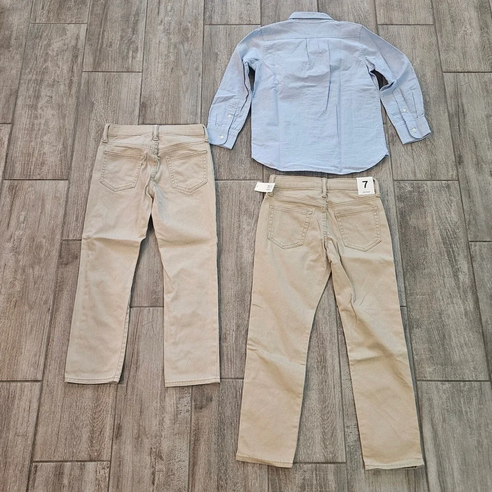 GAP Kids Shirt Pants Set Size 7 Uniform School Slim Blue Khaki Oxford Chino